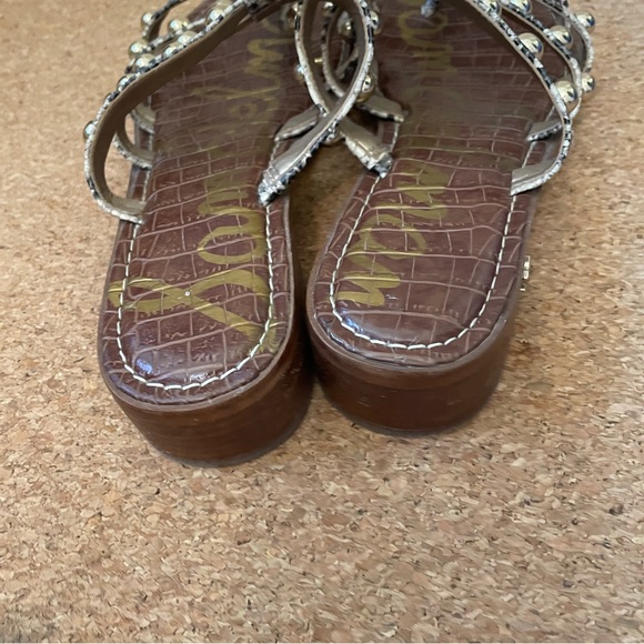 Sam Edelman Beige Leather Snake Print Heeled Slides Sandals Women’s size 7.5 EUC - Picture 7 of 11